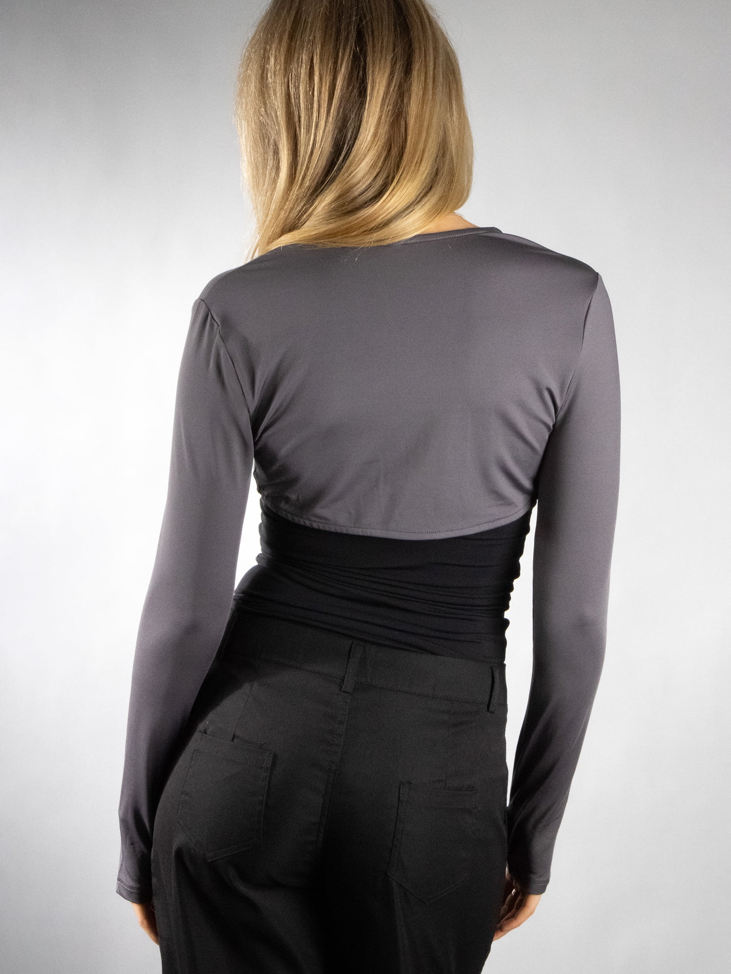 DARING DIVA Women's Stylish Long Sleeve Cropped Shrug with Thumb Hole L Grey