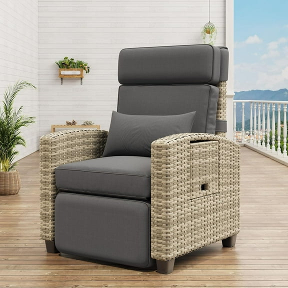 Luku PE Rattan Patio Lounger for Garden, Porch, Backyard with 5-Position Reclining and Air Pump