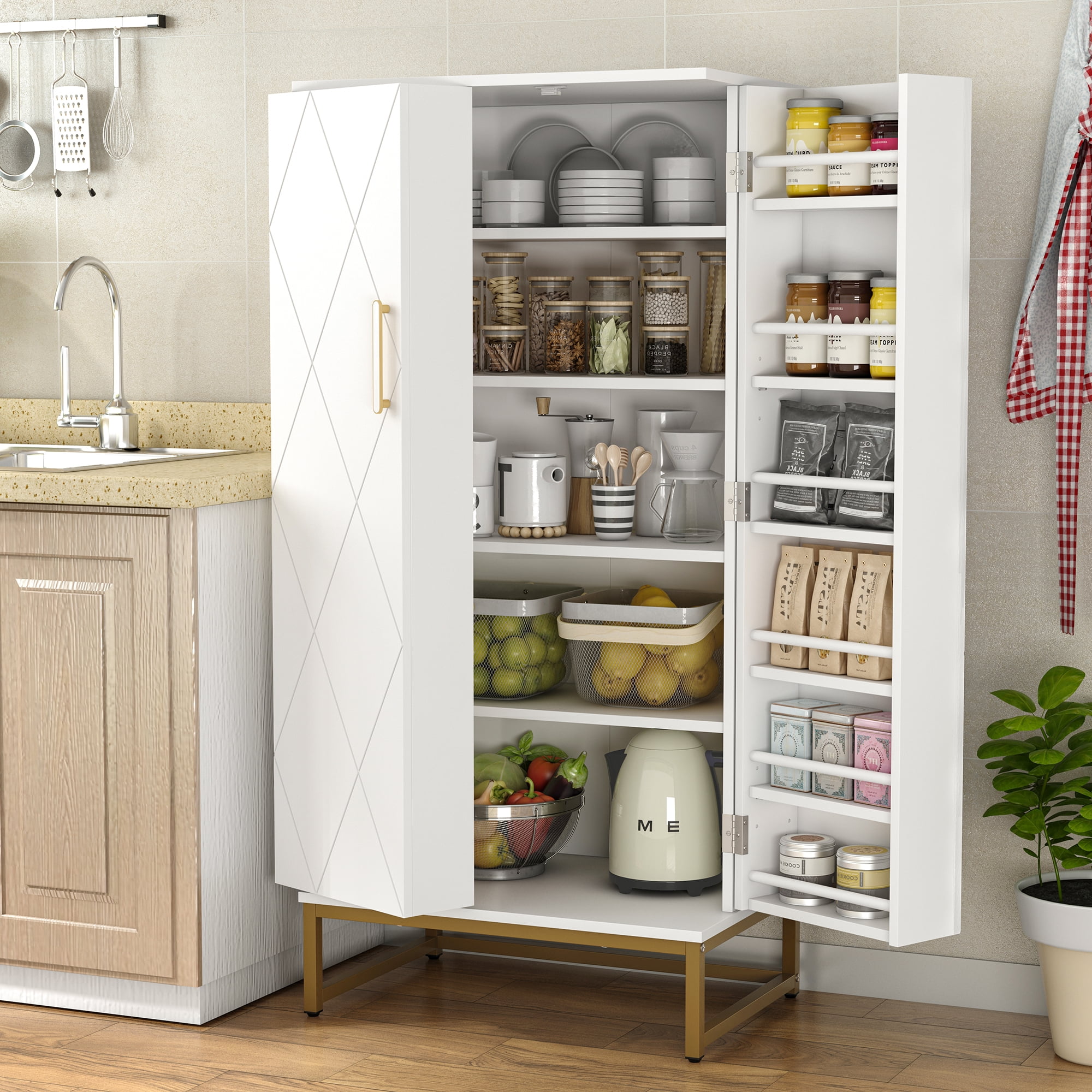 ETASE 51” Pantry Cabinets, White Freestanding Kitchen Pantry Storage ...