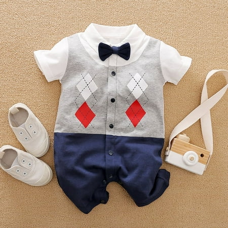 

DDWD Cotton summer newborn baby conjoined clothes short sleeve British male baby ha clothes baby climbing clothes generation of hair