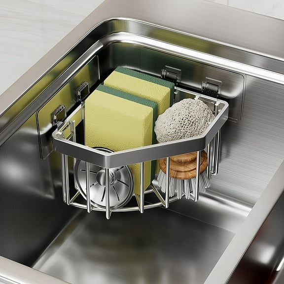 DODAMOUR Sponge Holder for Kitchen Sink Corner, Stainless Steel Sink Caddy Organizer, Dish Cloth Hanger Sponge Holder for Bathroom