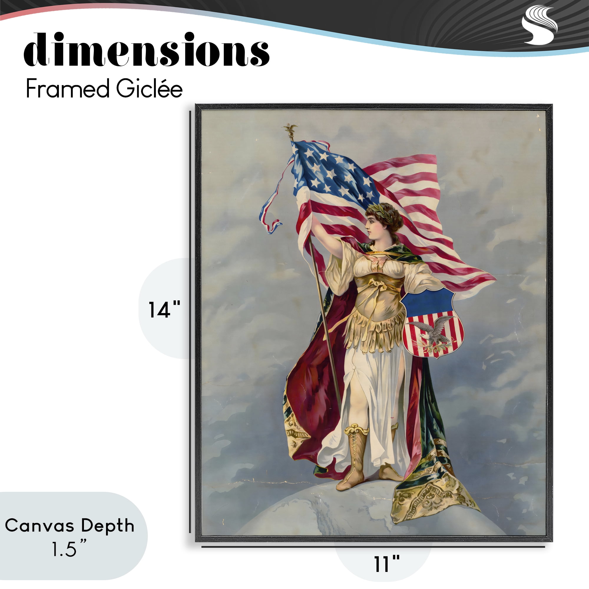 Stupell Industries Columbia Standing with American Flag Black Framed Giclee Art, design by Arlington Prints