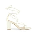 thumbnail image 3 of BLISSFUL STEP Valentine's Women's Shoes Open Toe Lace Up Block Heel Strappy Heels White 7, 3 of 7
