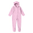 thumbnail image 3 of Kids Hooded Onesie Fleece Footed Jumpsuit with Bear Ears, Full Zip One Piece Cozy Sherpa Loungewear for Boys Girls, Pink 4T, 3 of 8