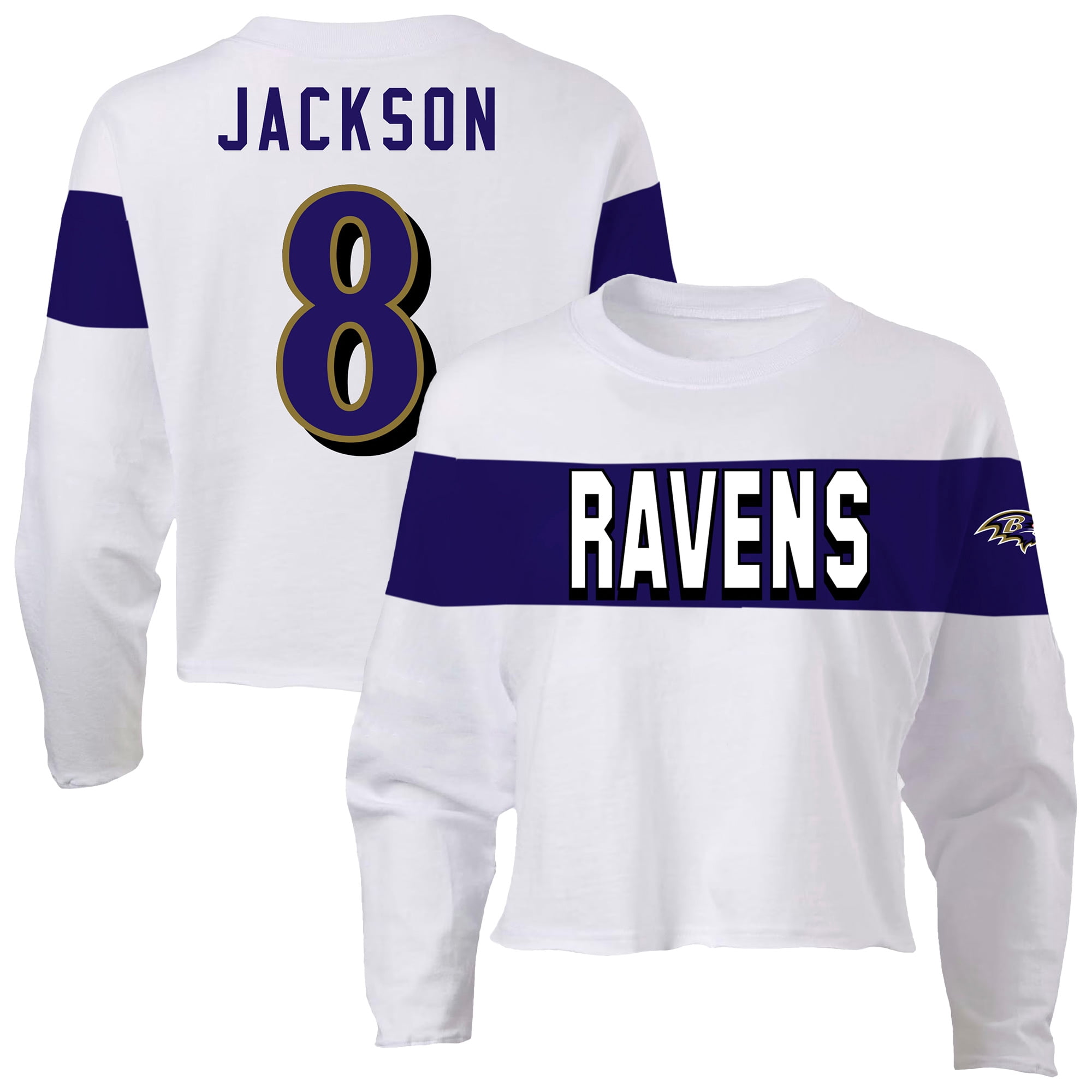 Women's Fanatics Lamar Jackson Ash Baltimore Ravens Plus Size Name & Number T-Shirt