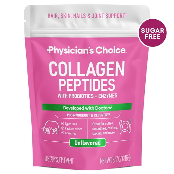 Physician's Choice Collagen Peptides Powder for Hair, Skin, Joints, Unflavored, 8.7 oz