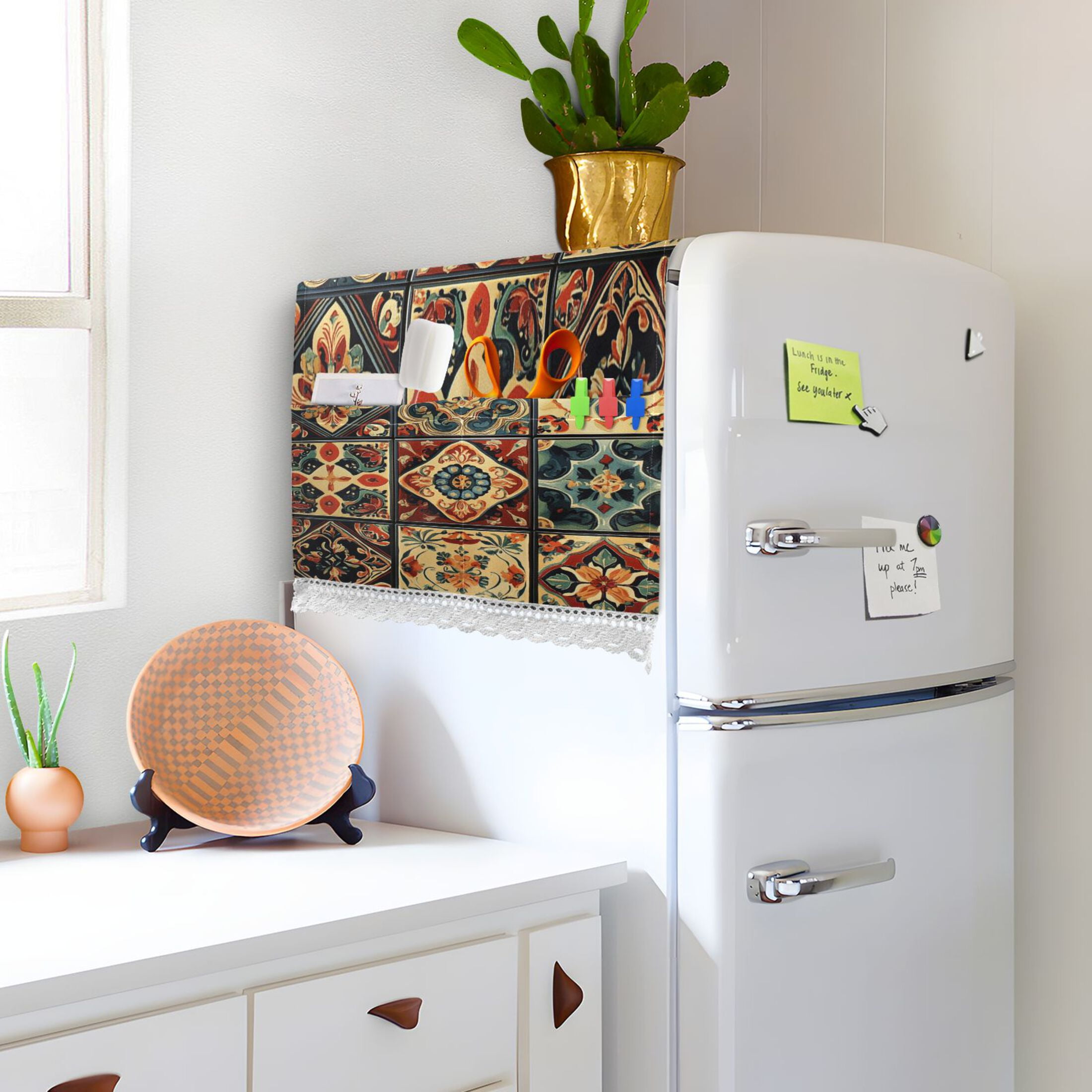 Carpet PatternsWasher and Dryer Covers Dust-Proof and Oil Resistant Fridge Cover with 4 Storage Pockets Washing Machine Top Cover for Laundry Kitchen Home 51.2 x 22 In