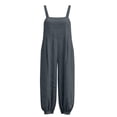 thumbnail image 4 of Baggy Linen Jumpsuits for Women Sleeveless Square Neck Overall Rompers Pleated Loose Casual Jumpsuit Dark Gray, L, 4 of 7