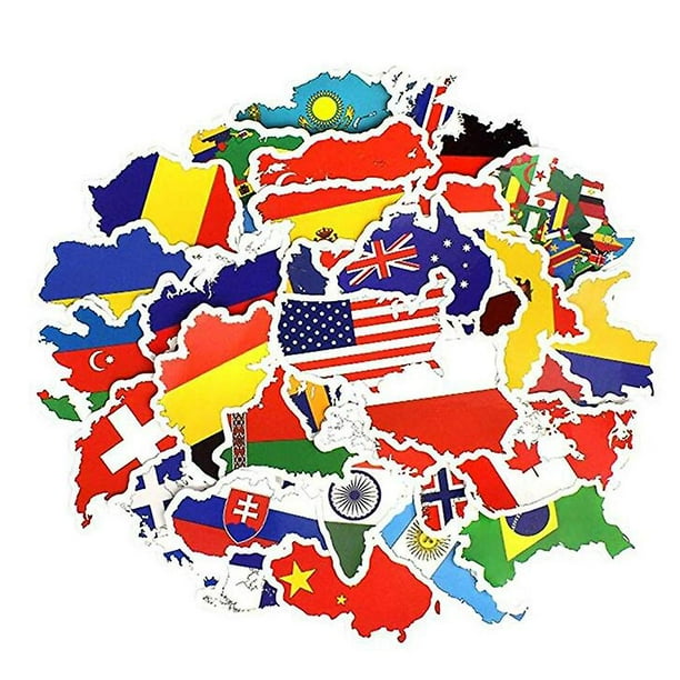 100 Pcs/2 Sets Personalized National Flag Stickers Waterproof Removable Luggage Graffiti Decals Bag Decorative Stickers Car Decals