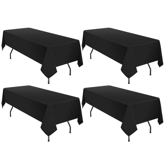 Pesonlook 4 Pack 60 x 102 Inch Tablecloth, 6 Feet Black Tablecloth for Rectangle Tables, Stain and Wrinkle Resistant Washable Fabric Table Cloth for Party Dining Table Buffet Parties and Camping