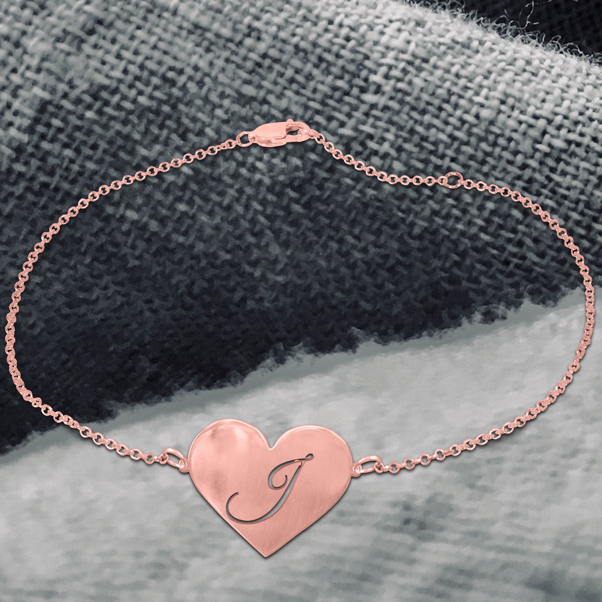 Personalized Initial Heart Anklet in 14Kt Rose Gold Plated Sterling Silver