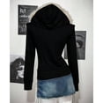 thumbnail image 3 of RDKTPXZ Women's Plush Fur-Style Trim Zip-Up Hoodie, Fitted Hooded Jacket with Pockets, 3 of 6