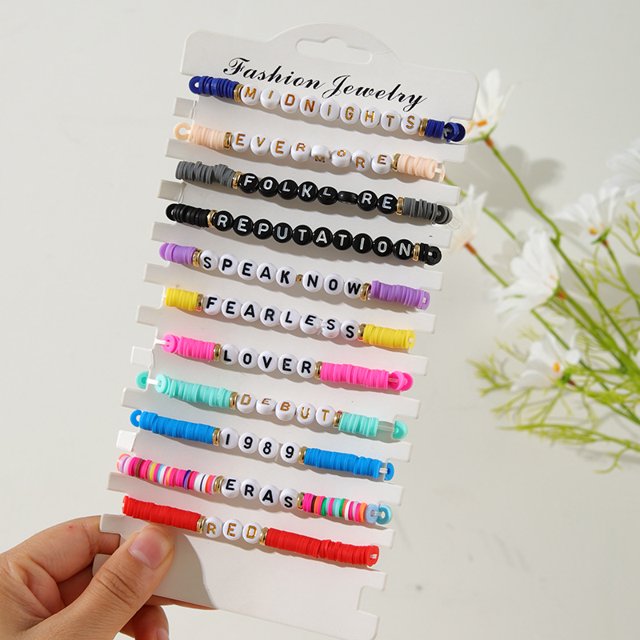 Pulsera de cerámica suave colorida con nombre en inglés Swift, pulsera con abanico, traje para mujer