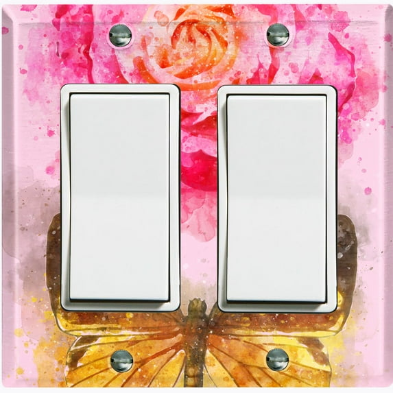 Metal Light Switch Plate Outlet Cover Pink Rose Flower Butterfly ROS003
