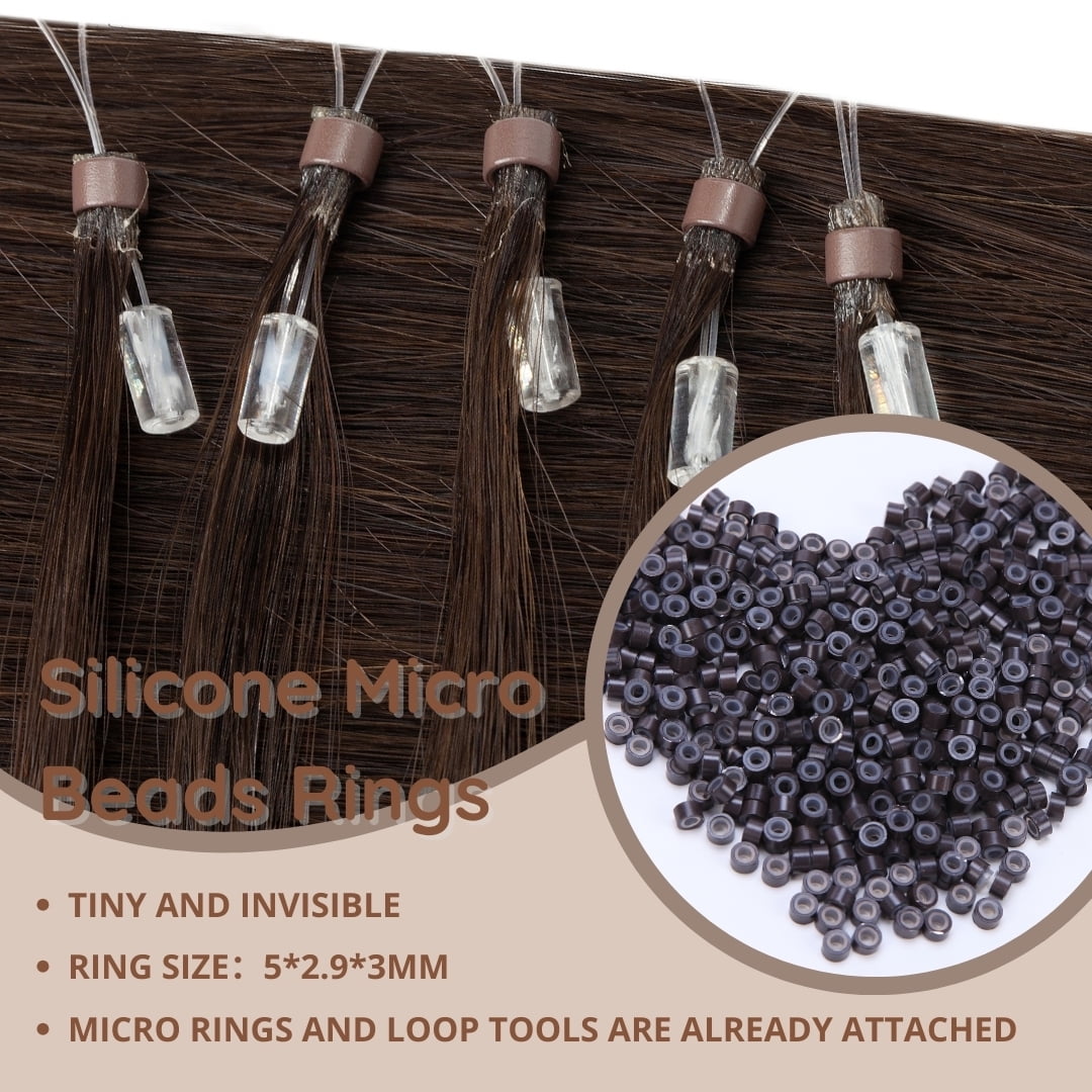 Benehair Micro Loop In Hair Bonds Russian Human Hair Extensions Micro Ring Beads 100% Remy Hair Extension Micro Link Hair 1g Thick Strands 50g Brown Soft