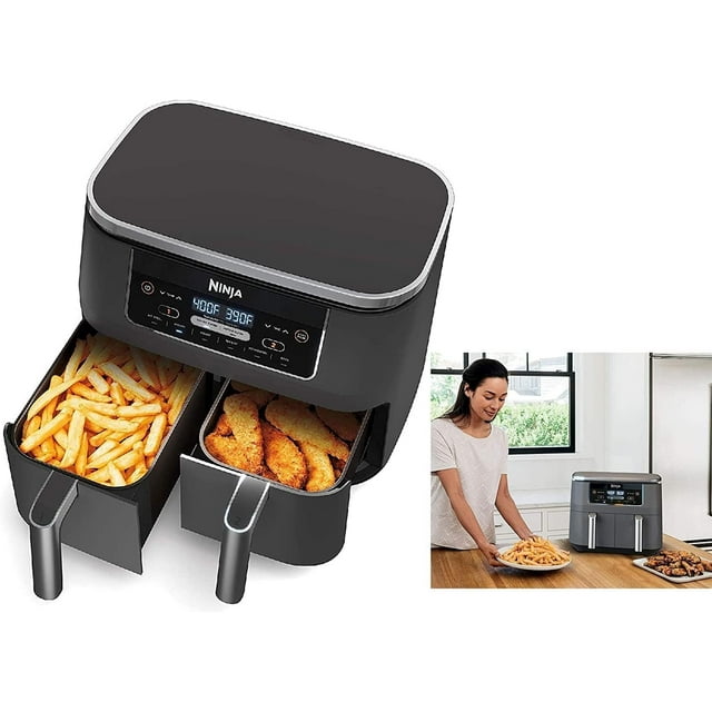 Ninja DZ100 Foodi 4 en 1, 8 cuartos, freidora de aire de 2 canastas con tecnología DualZone, DZ100 8 cuartos NEGRO