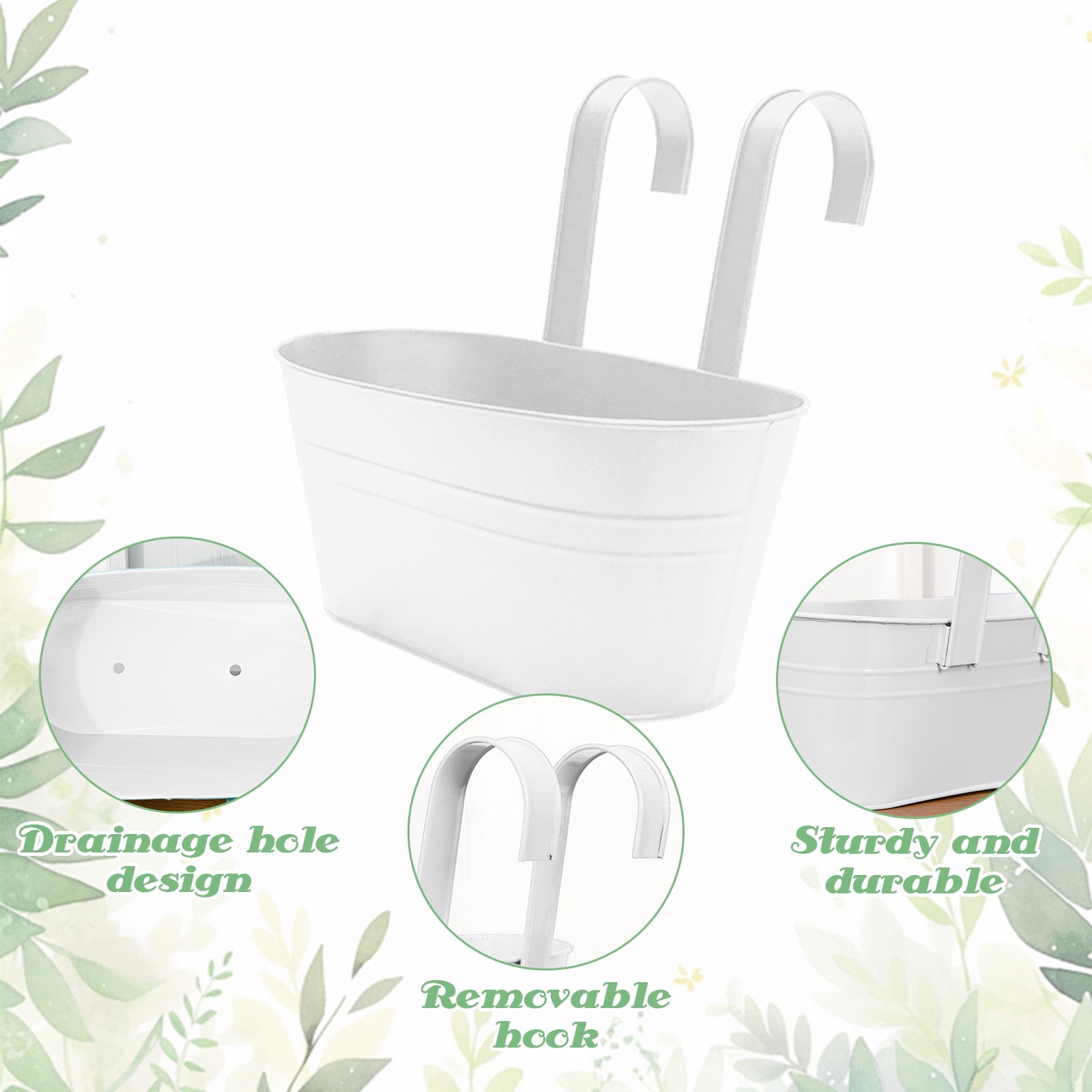 SPOKKI 8Pcs Metal Iron Hanging Flower Pots for Railing,with Detachable Hooks and Drain Holes Oval Hanging Pots Fence Planters for Railing Garden Fence (4pcs 10.6inch+4pcs 4inch)