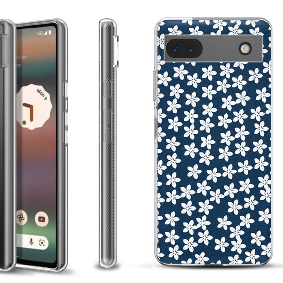Slim-Fit Gel TPU Phone Case for Google Pixel 6a, by OneToughShield ® - Flower/Blue