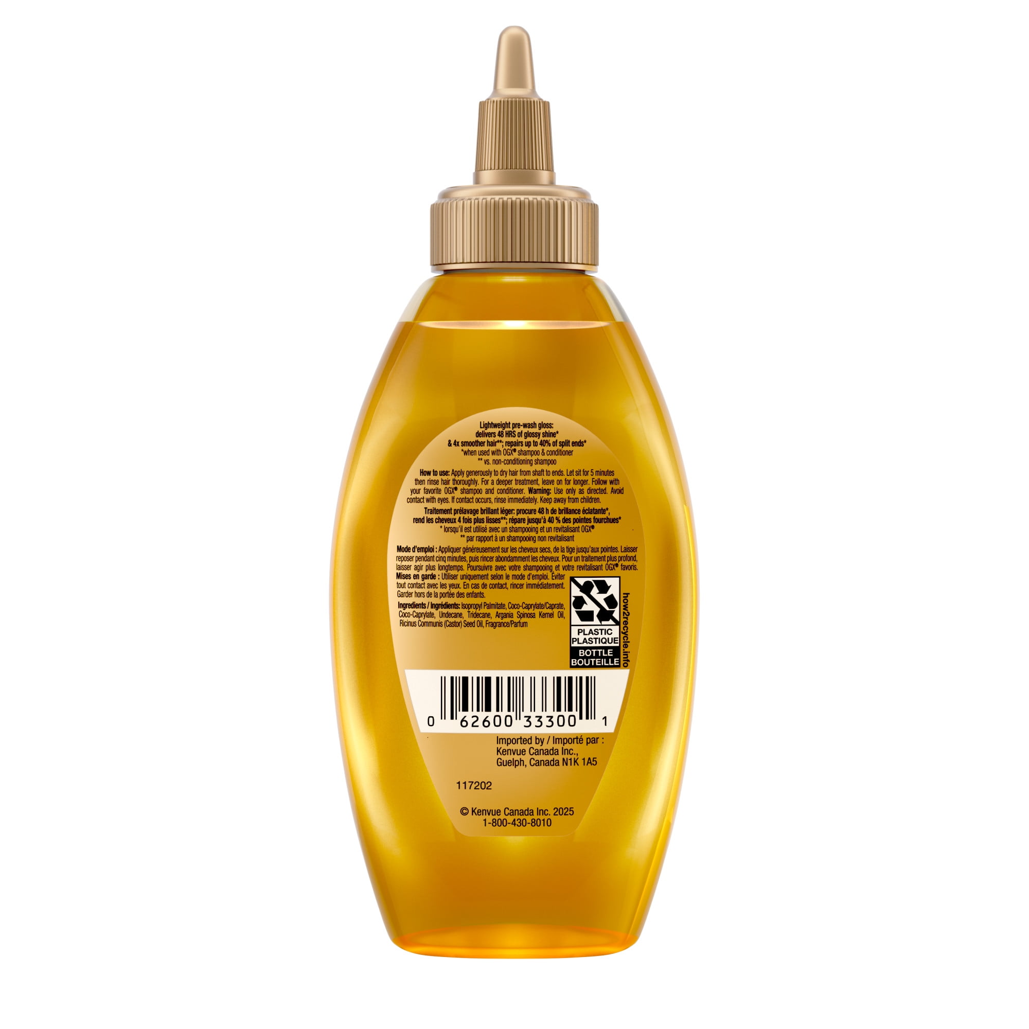OGX Mirror Shine + Argan Oil Pre-Wash Hair Gloss, Smoothing Rinse Out Treatment for 48 Hours of Glossy Shine* & Nourishing Repair, Lightweight Hair Oil Mends Split Ends***, 118 mL