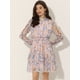 thumbnail image 3 of Vestido de gasa Allegra K de manga larga con dobladillo con volantes y cuello alzado floral para mujer Rosa XL, 3 of 5