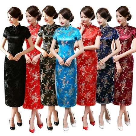 Koszal Traditional Chinese Women Long Cheongsam Bridesmaid Short