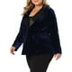 thumbnail image 4 of Blazer de terciopelo para mujer de tallas grandes Agnes Orinda, vintage, con brillo de noche, botones de contraste y solapas con muesca, azul marino 4X, 4 of 6