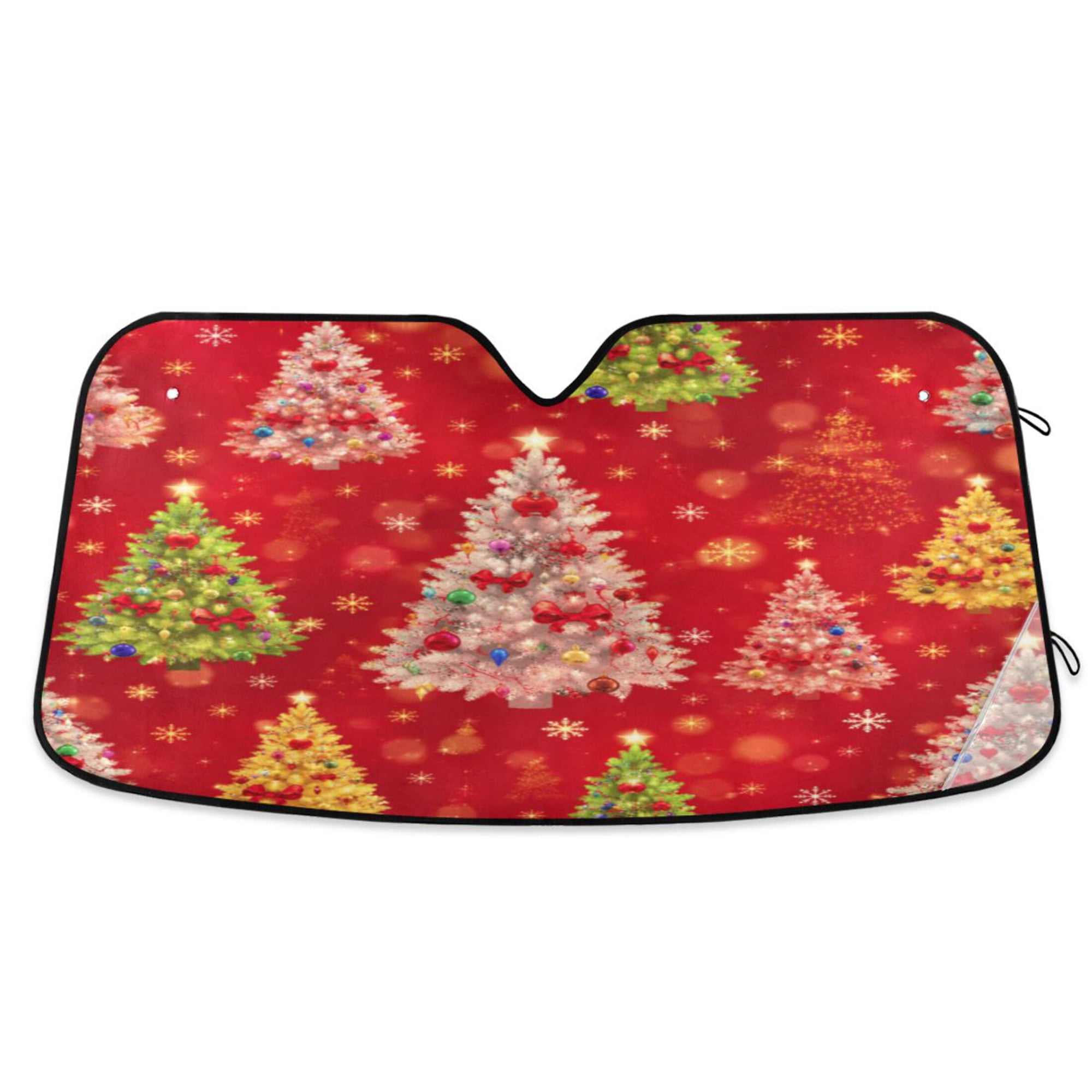 Foldable Car Windshield Sunshade UV Sun Visor Protector Blocks UV Rays Keeps Vehicle Cool 55x27.6 Inch Christmas Gold Tree Pattern