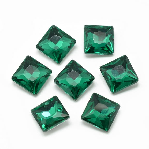 Pointed Back Glass Rhinestone Cabochons Back Plated Faceted Square Sea Green 8x8x3.5mm