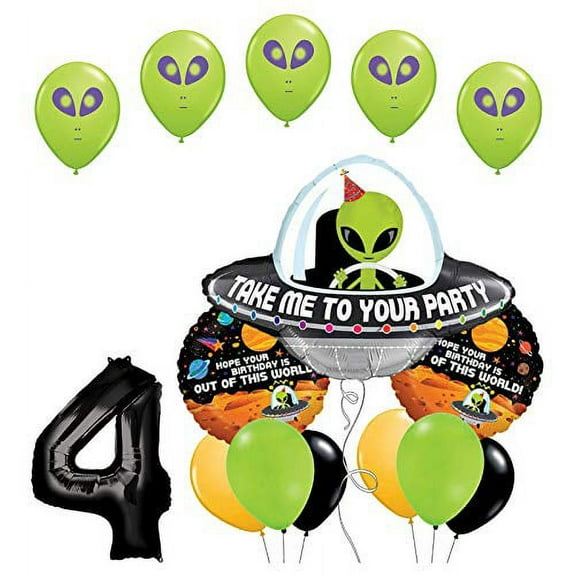 Space Alien 4th Birthday Party Supplies Balloon Bouquet Decorations