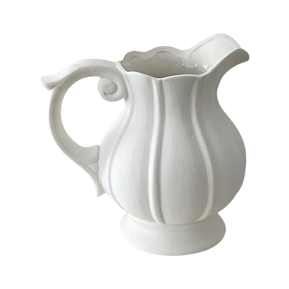 White Ceramic Vases With Handle Farmhouses Decorative Pitcher Florals Arrangement Flower Pots For Holiday Presents