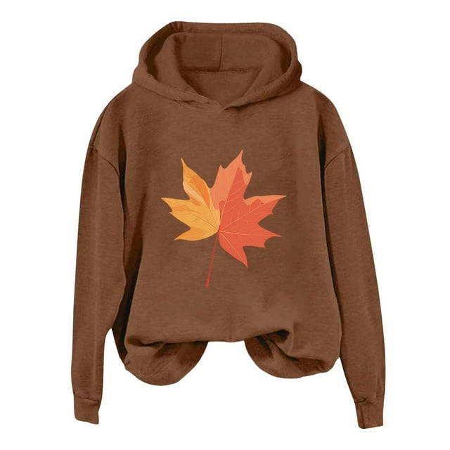 WEAIXIMIUNG Ensembles de Sweat-Shirts Raccourcis pour Femmes, Mode Hiver, Imprimé Feuille d'Érable à Capuche