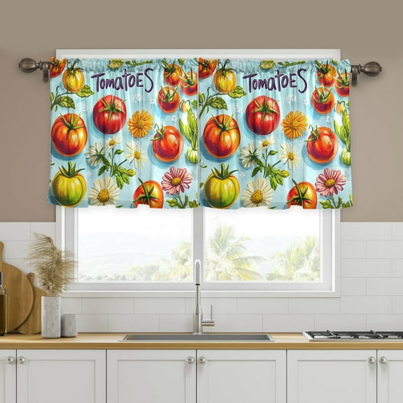 Yayeee Kitchen Curtains Tier Set of 2 Light Filtering 57"x24" Over Sink Window Panels, Green Tomatoes