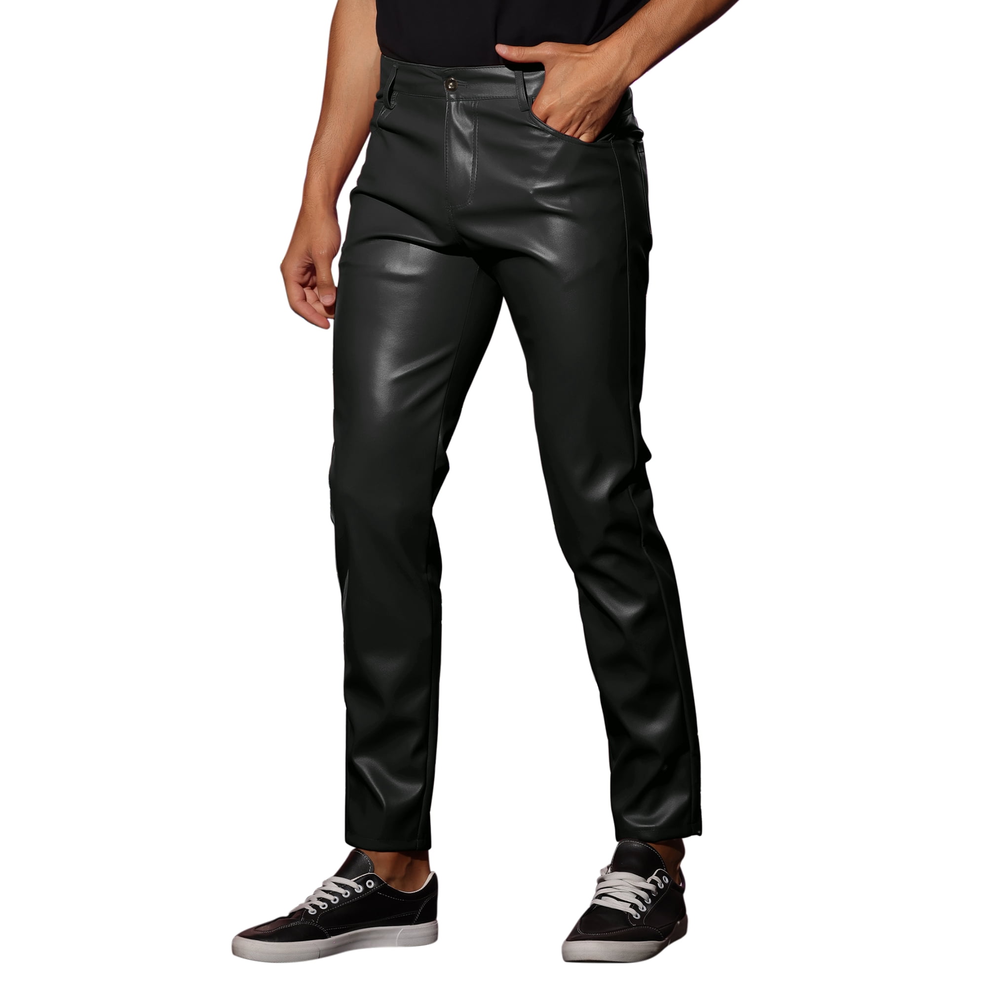 Unique Bargains Faux Leather Pants for Men s Slim Fit Hip Hop Nightclub Disco Party Trousers Black 36