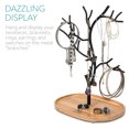 thumbnail image 3 of Navaris Metal Jewelry Tree Stand - Organizer Hanger Display Holder with Bamboo Dish Base to Store Necklaces, Bracelets, Rings, Accessories, 3 of 7