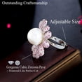 thumbnail image 4 of Adjustable Silver Plated Red CZ Fiancee Statement Flower Pearl Engagement Ring, 4 of 9