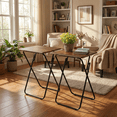 thumbnail image 2 of FurnitureR Industrial Folding TV Tray Tables Set of 2, Rustic Brown Wood Grain Snack Tables for Sofa Couch, Space Saving Small Side Table for Living Room, Fully Assembled, 2 of 19
