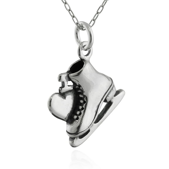 Sterling Silver 3D I Love Ice Skating Pendant Necklace, 18" Chain