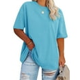 thumbnail image 4 of Summer Plus Size Women Solid Color Casual T-shirt Short Sleeve Crew Neck Tops, 4 of 4