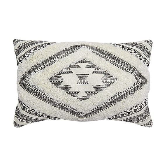 Fennco Styles Southwest Diamond Tufted Boho Decorative Throw Pillow Cover 12"W x 20"L - Black Block Print Woven Rectangle Cushion Case for Home, Couch, Living Room, Bedroom, Office and Holiday Décor