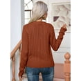 thumbnail image 4 of Women'S Classic-Fit Light Cable Long Sleeve Mockneck Loose Casual Sweater Dark Brown M, 4 of 9
