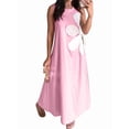 thumbnail image 2 of Women Casual Sleeveless Dresses Crewneck Patchwork Floral Midi Dress Pink M, 2 of 8