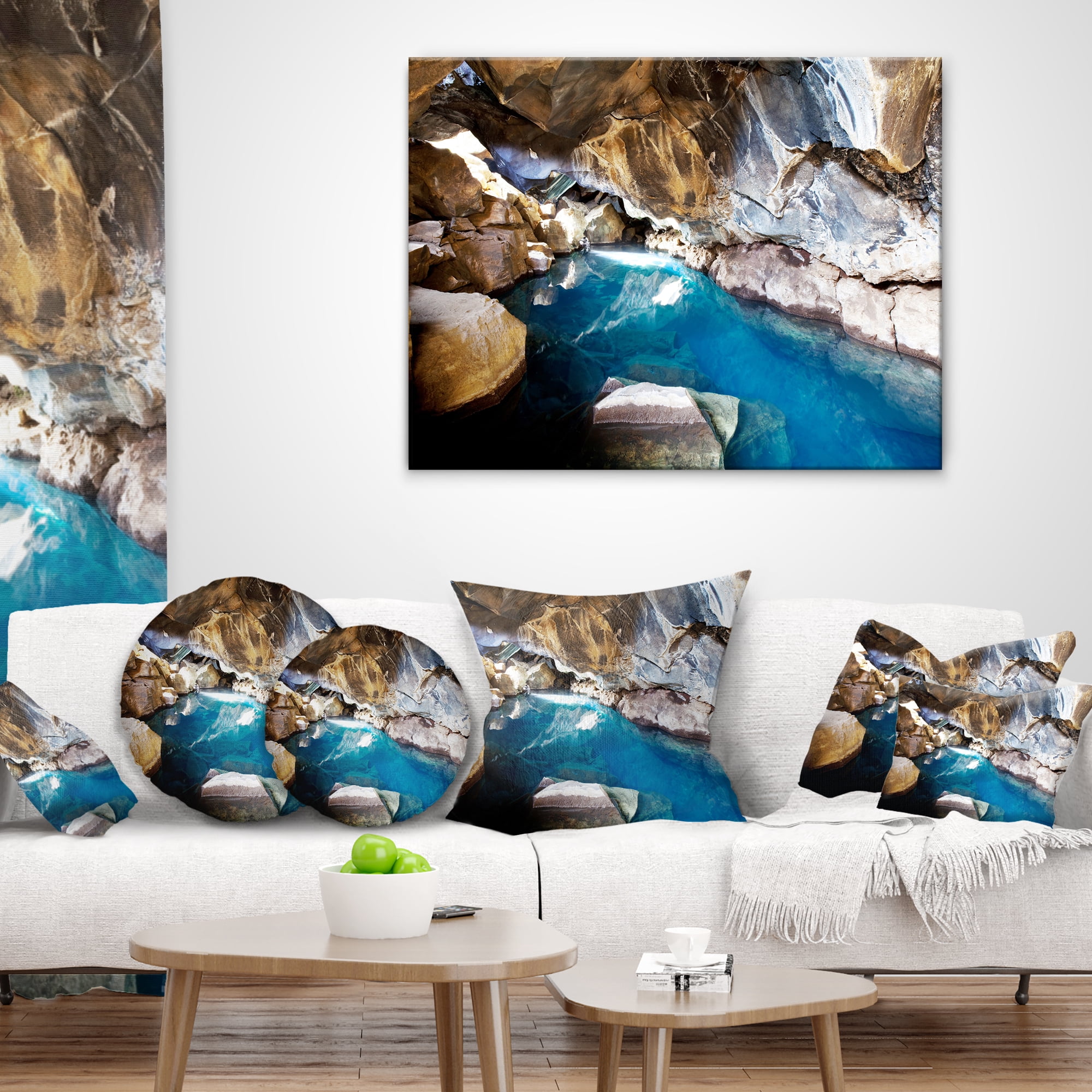 Designart Cave with Geothermal Hot Water - Modern Beach Throw Pillow - 12x20