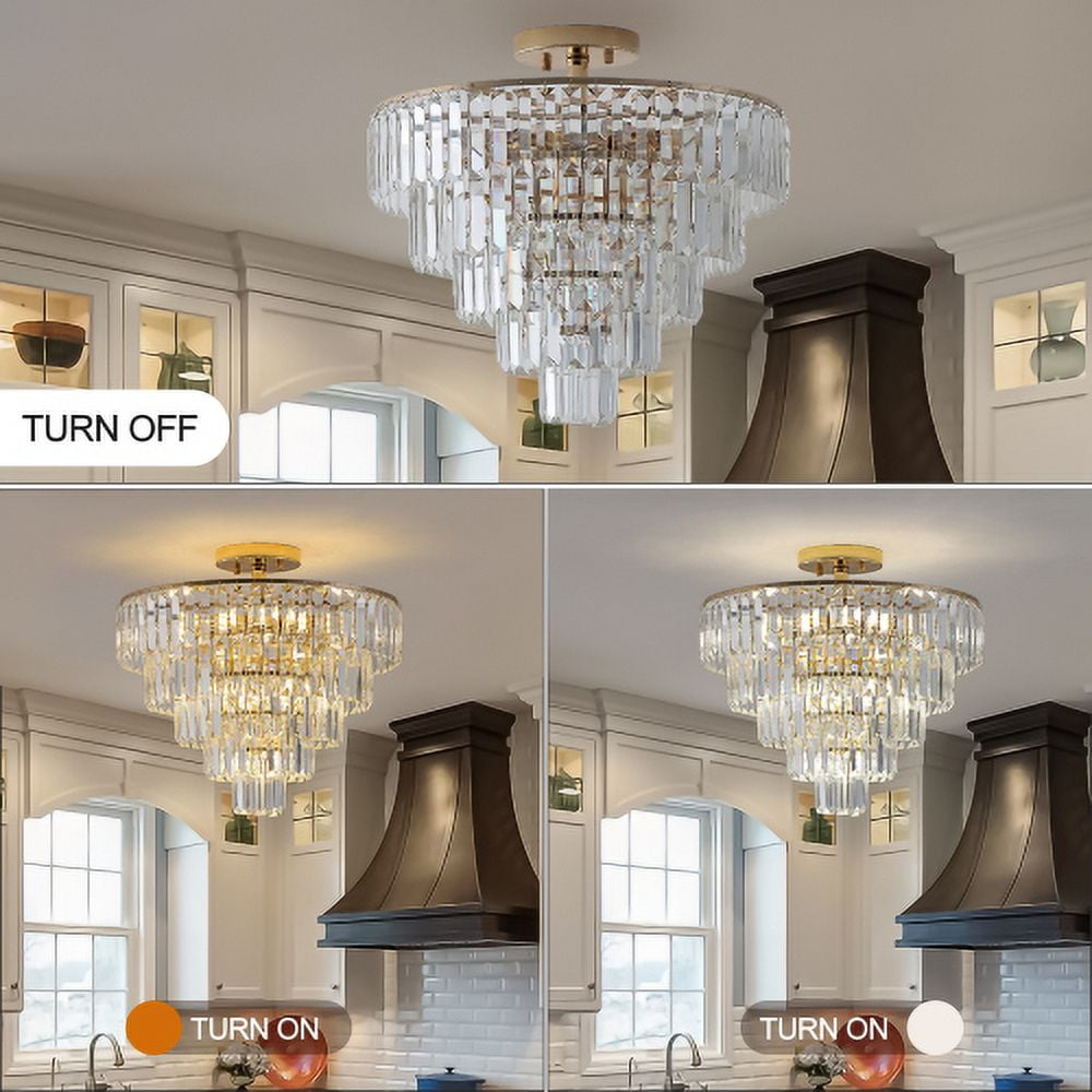 ACE-LIGHTS,5-Tier Golden Crystal Semi Flush Mount Chandelier Light Fixture,Large Contemporary Luxury Ceiling Lighting for Living Room,Bedroom,Dining Room,Hallway,Restaurants,Holels,Bars(Golden)