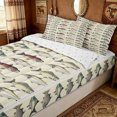 thumbnail image 3 of meiyoeat Vintage Pike Fish Zipper Comforter Set with Fitted Sheet and 2 Pillowcases for Boys Girls, Retro Hunting Ocean Wildlife Underwater Zipper Bedding Set, Beige, Reversible, 3 Pieces, 3 of 6