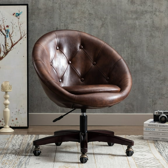 Duhome Home Office Chair Mid-century Faux Leather Desk Chair Tufted Computer Chair Swivel Dark Brown