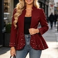 thumbnail image 4 of Sexlip Women Peplum Blazer Jacket Stand Collar Puff Long Sleeve All Over Pearl Beaded Open Front Fitted Waist Evening Party Semi Formal Outer Coat Red XXL, 4 of 9