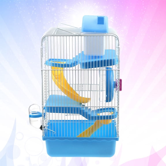 LOLIPPYY Blue Pet Cage Three Layer Design with Fun Running Wheel and Convenient Mobile Home