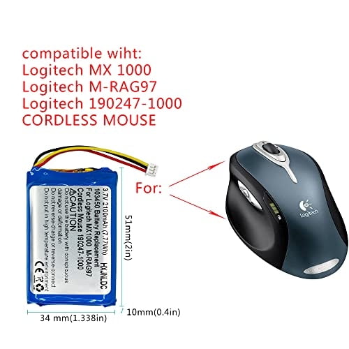 Batería de Litio Recargable HXJNLDC 3.7v 2100mAh Repuesto para Logitech MX1000