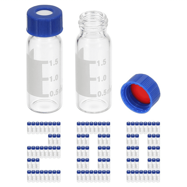 Vial de Muestreador Automático de 2 Ml, Viales de HPLC/ 9-425, Viales Transparentes de Laboratorio, Viales de Muestra, Tapa de Rosca, de Escritura, 200 Piezas