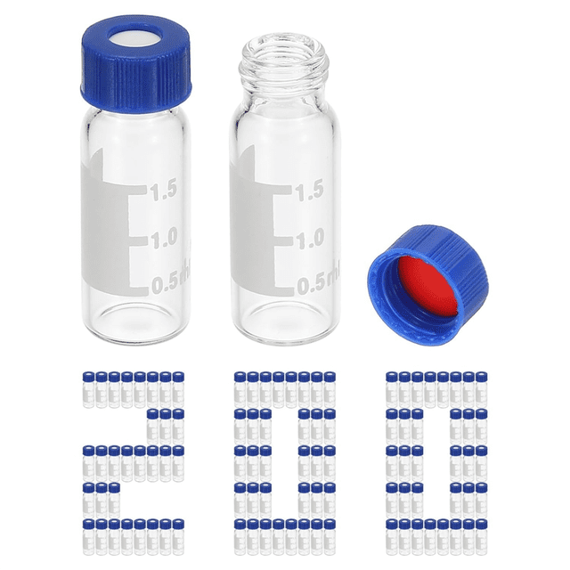 Vial de Muestreador Automático de 2 Ml, Viales de HPLC/ 9-425, Viales Transparentes de Laboratorio, Viales de Muestra, Tapa de Rosca, de Escritura, 200 Piezas